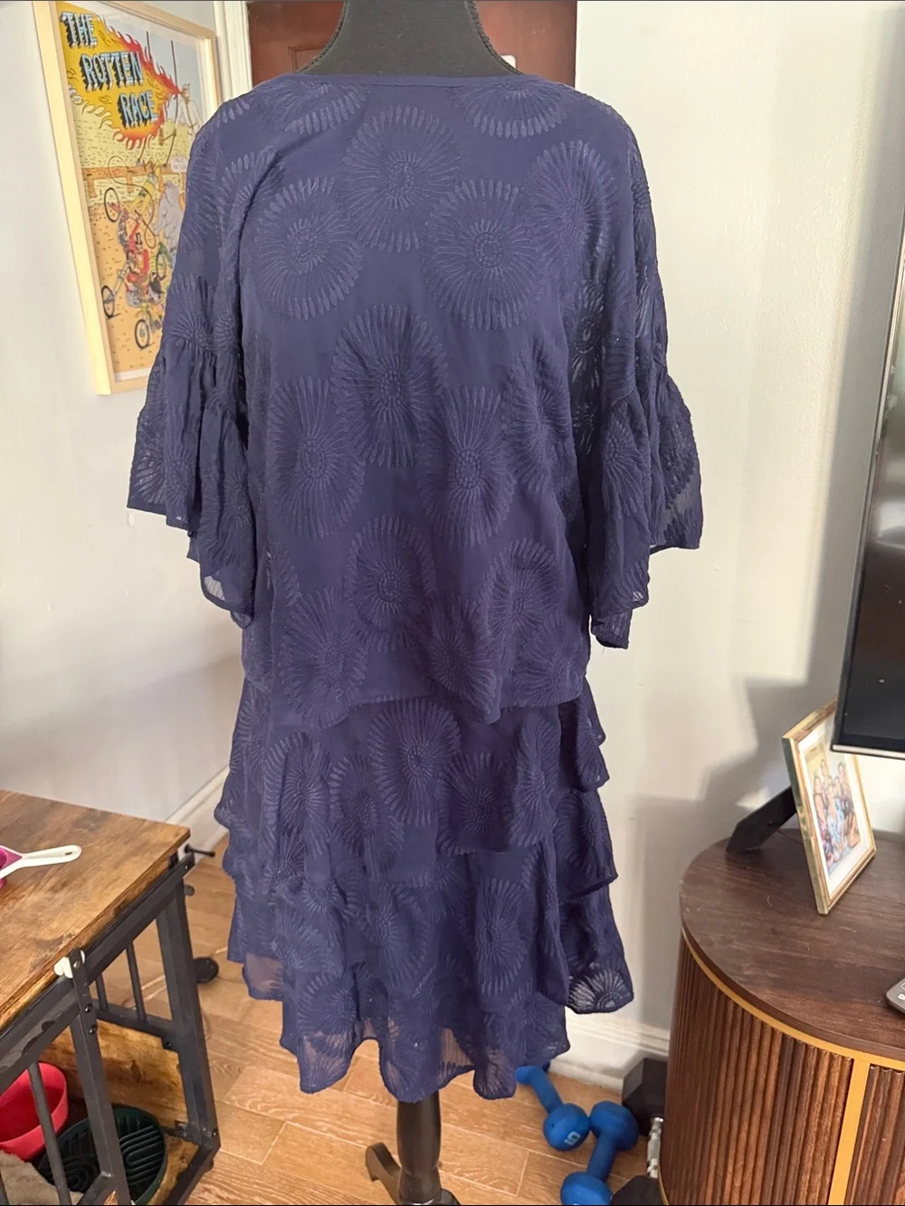 Ted Baker Navy Embroidered Ruffle-Sleeve Tunic